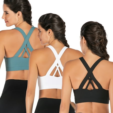 

LUXIF 3 Pack Women s Built Up Tank Style Sports Bra Comfortflex Fit Pullover Bra Cross Back Padded Sports Bra(Black XL)