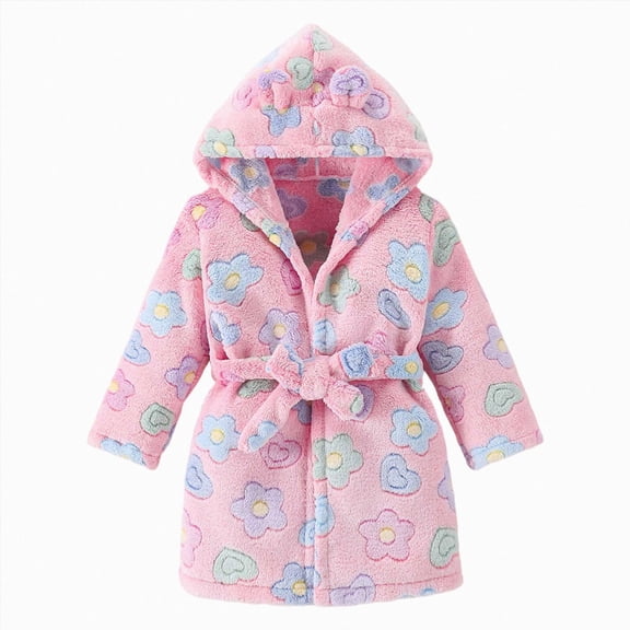 newwalpole Kids Hooded Bathrobe Girls Soft Plush Hooded Flannel Pajamas Sleepwear Boys Spa Robe (Sky Blue, 5-6 Years)