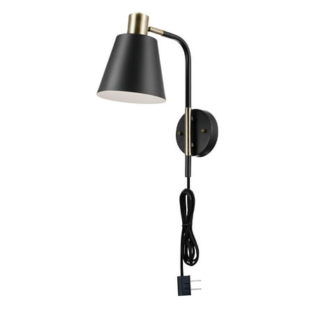 

Novogratz x Globe Electric Cleo 1-Light Matte Black Plug-In or Hardwire Wall Sconce with Antique Brass Accents 51374
