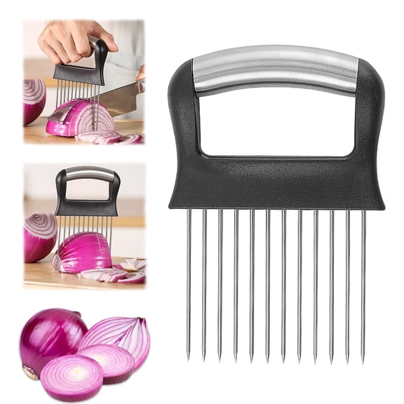 Stainless Steel Onion Slicer Holder - All-in-One Vegetable Cutter, Tomato Slicer & Meat Tenderizer Tool for Professional Food Preparation