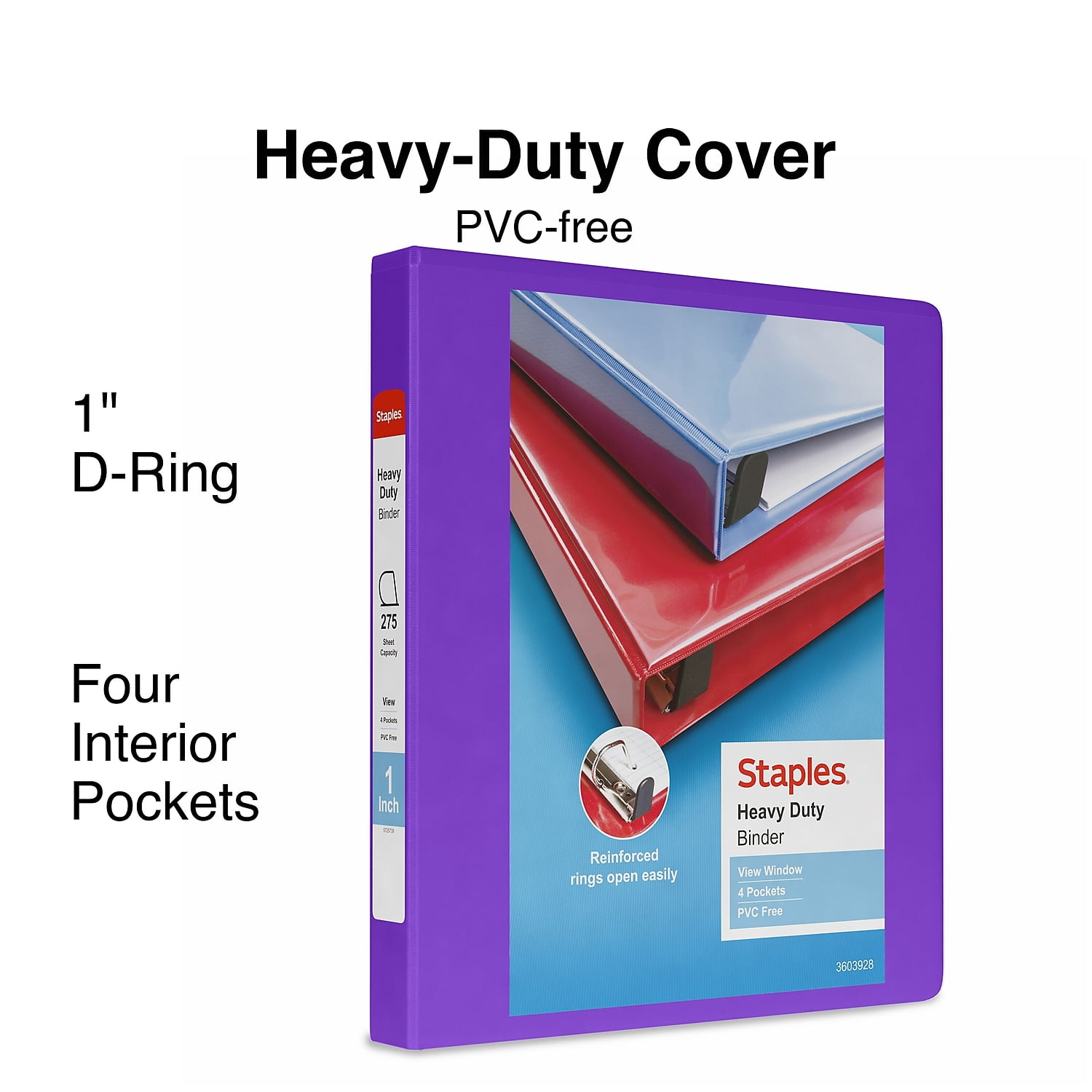 Staples Heavy Duty 1' 3-Ring View Binder Purple (24673-US) 82707