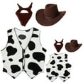 thumbnail image 3 of LiiYii 3Pcs Kids Cowboy Outfit Cowgirl Cow Printed Vest with Bandanna And Hat Set Coffee 16, 3 of 4