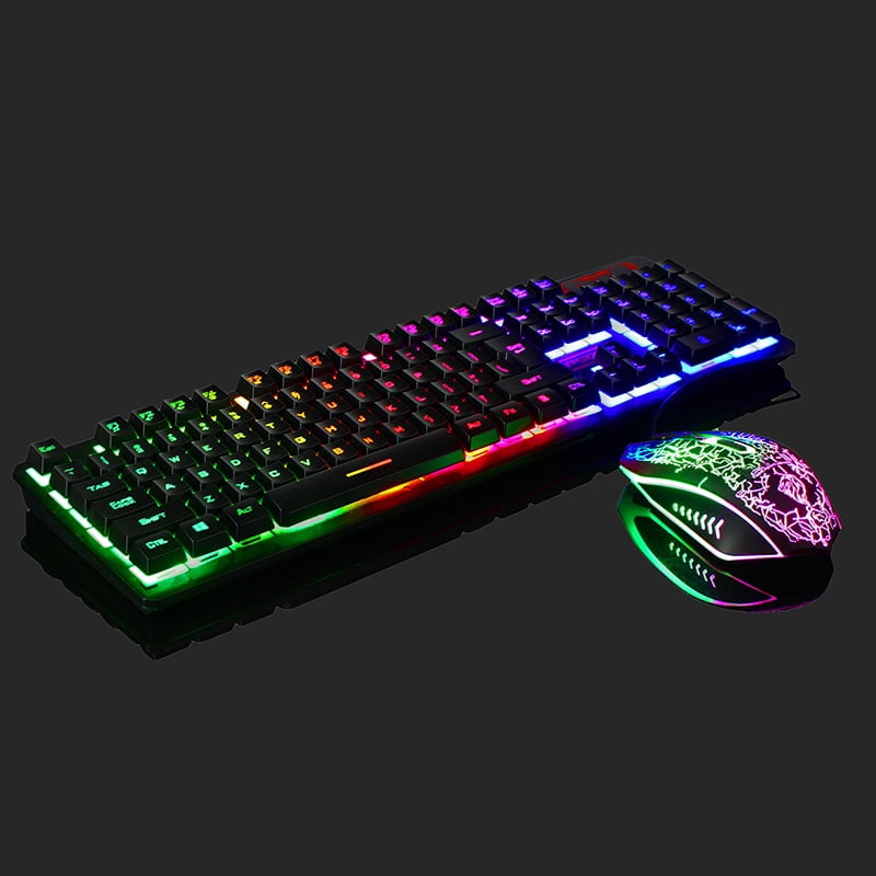 Rainbow LED Gaming Keyboard and Mouse Set Multi-Colored Changing Backlight Mouse 
