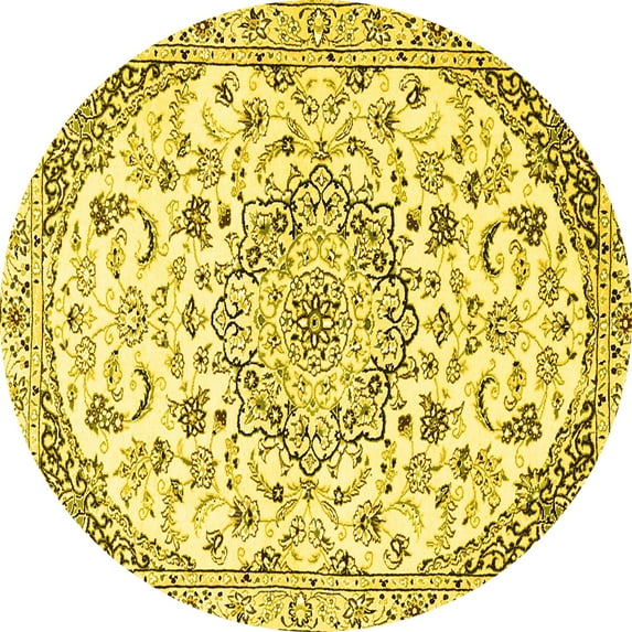 Ahgly Company Indoor Round Medallion Yellow Traditional Area Rugs, 4' Round