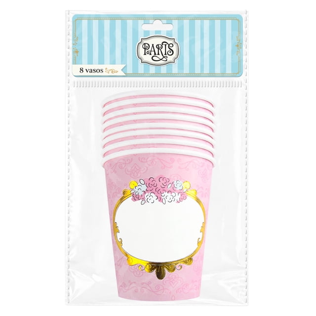 Vasos Prichos París Rosa de Cartón 8 Piezas por Empaque