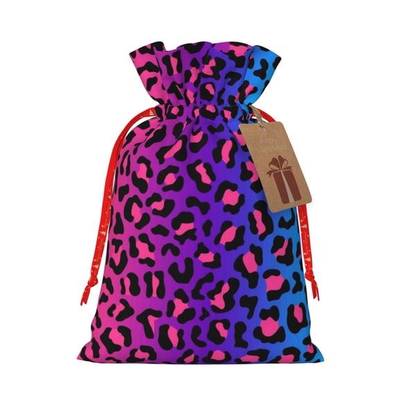 Xecao Leopard Neon Rainbow Gradient Print Burlap Gift Bags with Drawstring and Gift Tags, Gift Bags, Burlap Bags, Jute Bags for Party, Christmas, DIY Craft Bags-Small