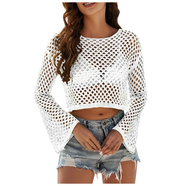 Maillots de Bain Femme - Nouveaux Chandails pour Dames à Col Rond Ample et Manches Ajourées, Bikinis pour Femmes