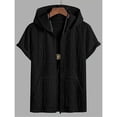 thumbnail image 4 of Qiyinn Men's Solid Color Zip-up Cardigan With Lettering Hooded Short-sleeved Top Pockets, 4 of 8