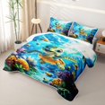 thumbnail image 3 of jejeloiu Cute Cartoon Turtle Bed Spread Queen,Underwater Coral Print Queen Coverlet Set For Boys,Blue Multicolor,3-Piece, 3 of 7