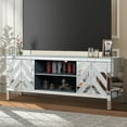 thumbnail image 5 of 65+ Inch TV Stand with Open Storage & 2 Cabinets, M-Shaped Sparkling Mirror Doors, Silver Console Table for Living Room (59''W x 25.2''H x 15.7''D), 5 of 9