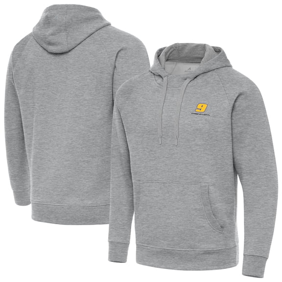 Men's-Antigua Heather Gray Chase Elliott Victory Tall Pullover Hoodie