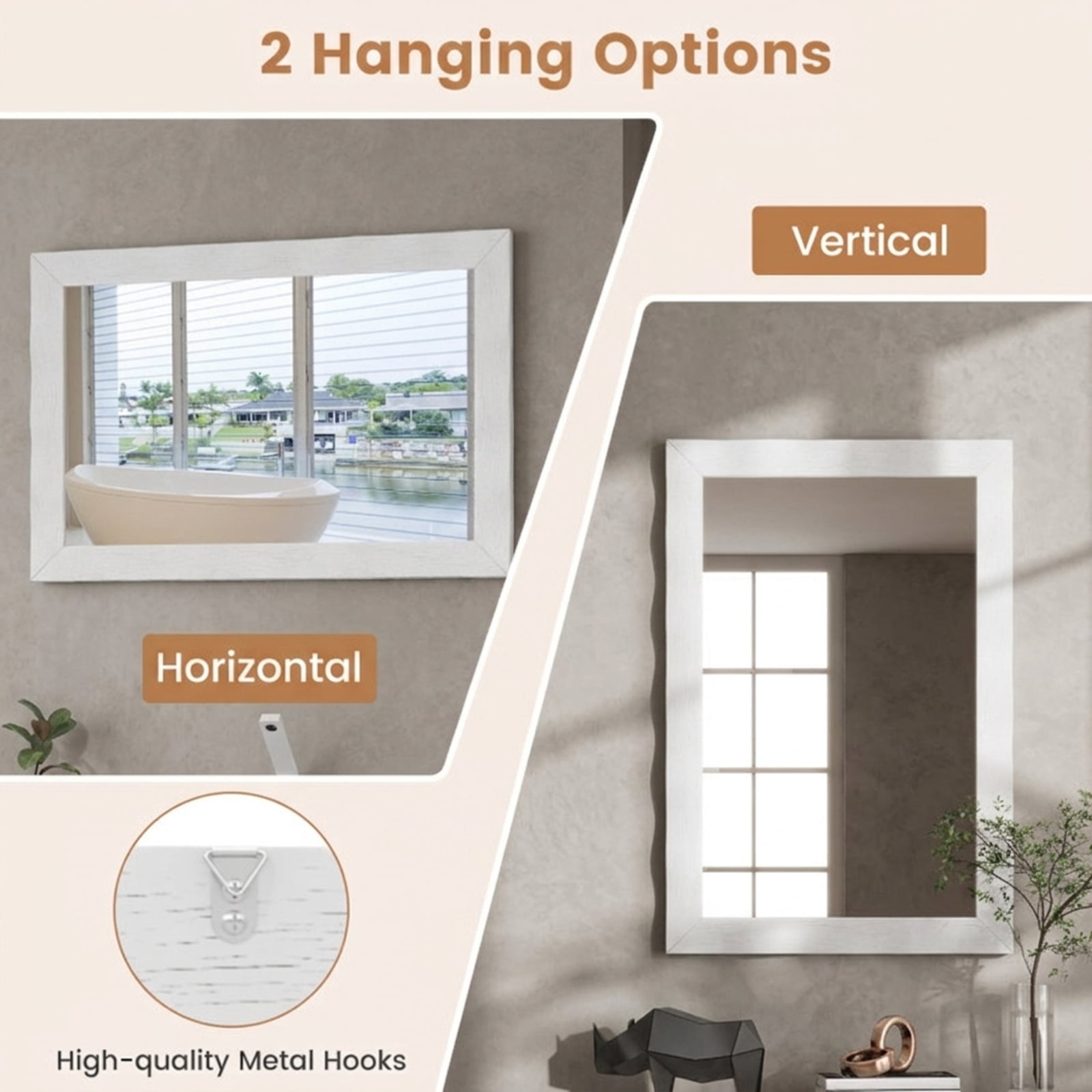 Vebreda Bathroom Wall Mirror, 41.5 x 28 inches Farmhouse Wall Mirror with Solid Wood Frame, Stylish and Rustic Decoration, High Quality Material