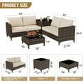 thumbnail image 2 of Outdoor PE Wicker Furniture Set 4 Piece Patio Black Rattan Sectional Loveseat Couch Set Conversation Sofa with Storage Box Glass Top Table and Non-Slip, Beige+Brown, 2 of 6