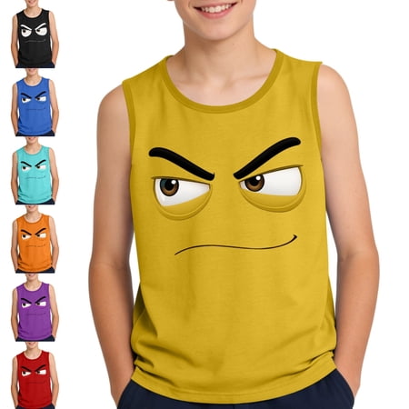 SGFCWSX Boys Graphic Tank Tops Crew Neck Print Sleeveless Summer Casual Daily Wear Beach Shirts for Kids Yellow Size 12 Years