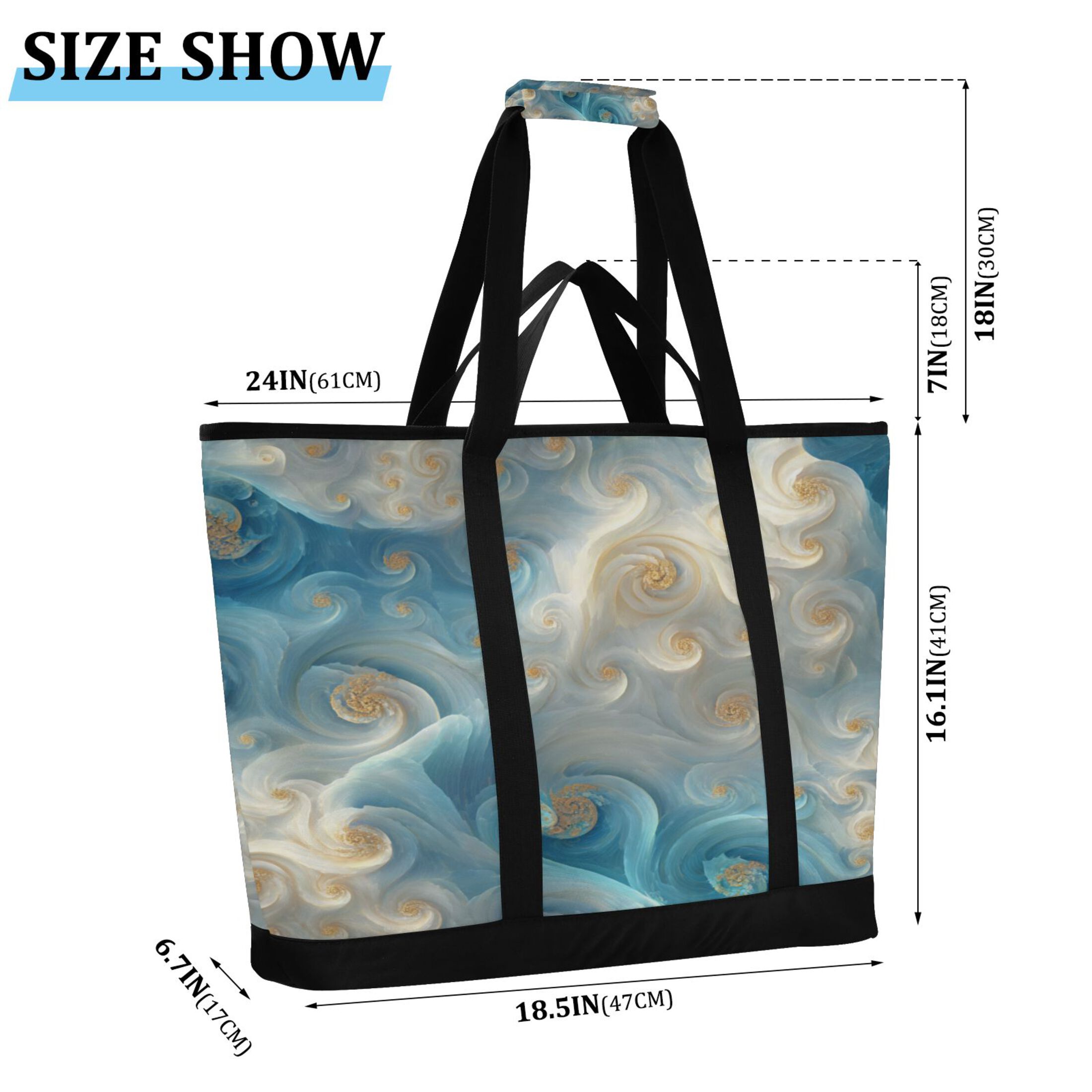 Extra-Large Wide Opening Design Capacity Hand-Held Ice Pack Thickened Insulation Layer For Long-Lasting Cold Retention For Outdoor Shopping Picnics And Camping Digital Fractal Swirls