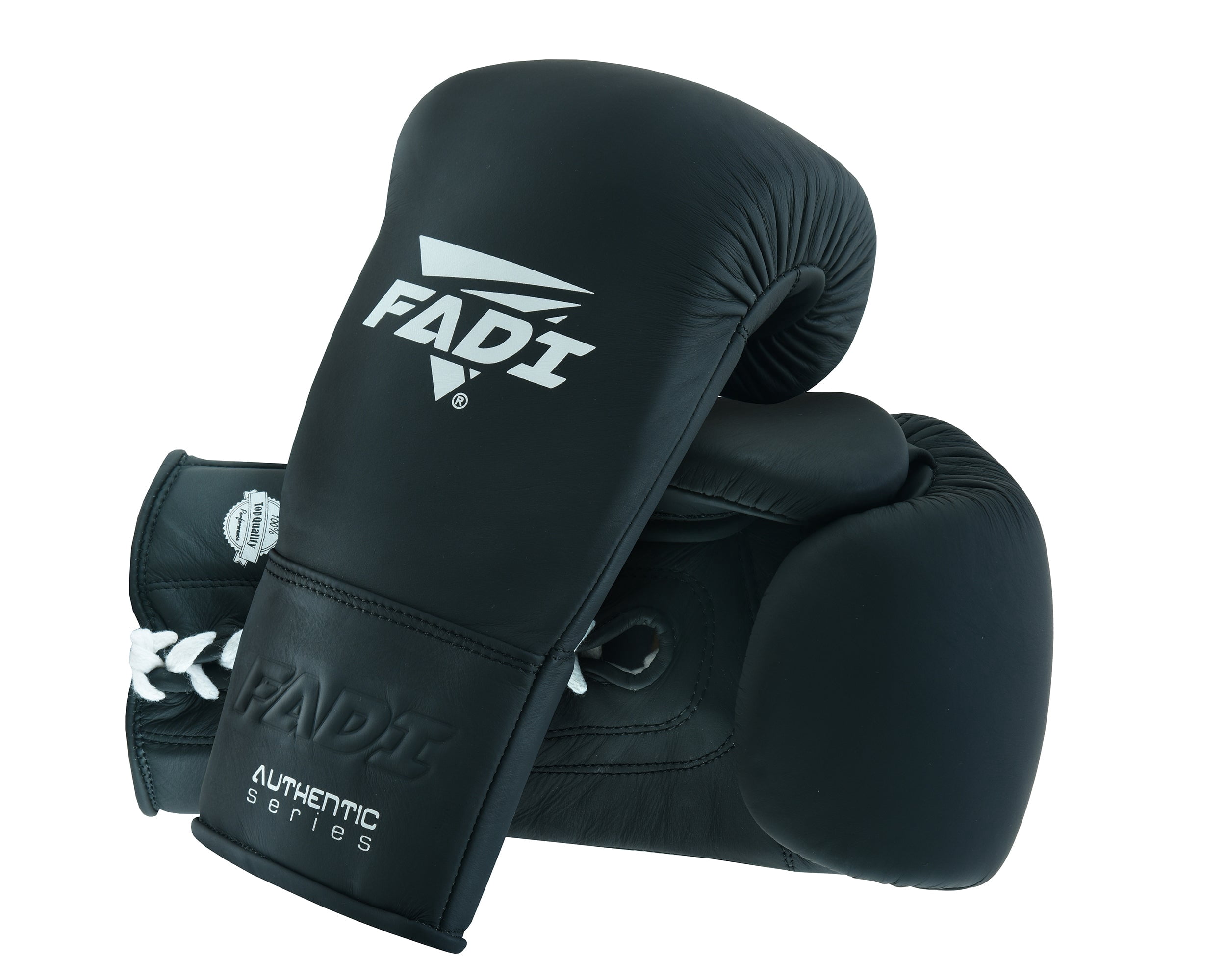 Fadi Sports A2 Lace-Up Boxing Gloves, for Training & Sparring, Matte Cowhide Leather, Black - 16 oz