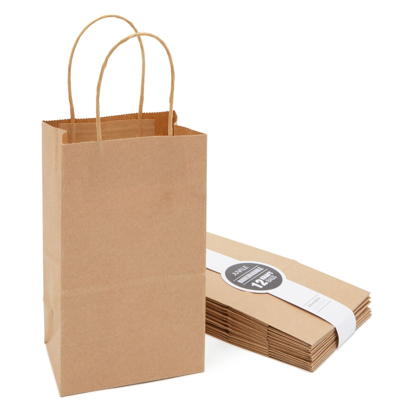 12 Pack Small Brown Kraft Paper Gift Bags with Handles for Birthday Party Favors, 8.5 x 5.25 x 3 in