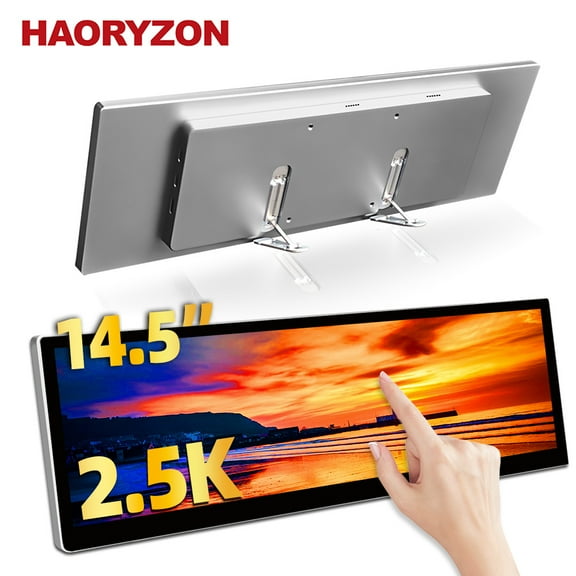 14.5 Inch 2.5K Portable Long Strip Touchscreen QHD 2560×720 IPS 10-Point Capacitive Touch Monitor HDMI & USB-C External Screen with Built-in Stereo Speakers Plug & Play for Laptop Raspberry Pi 5 Wind