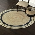 thumbnail image 2 of Indian Handwoven Braided Natural Jute with Navy Blue Border Jute Line Round Rug, Bedroom, Entryways, Dining Room, Hallways, Kids' Rooms, Size - (3' Round), 2 of 4