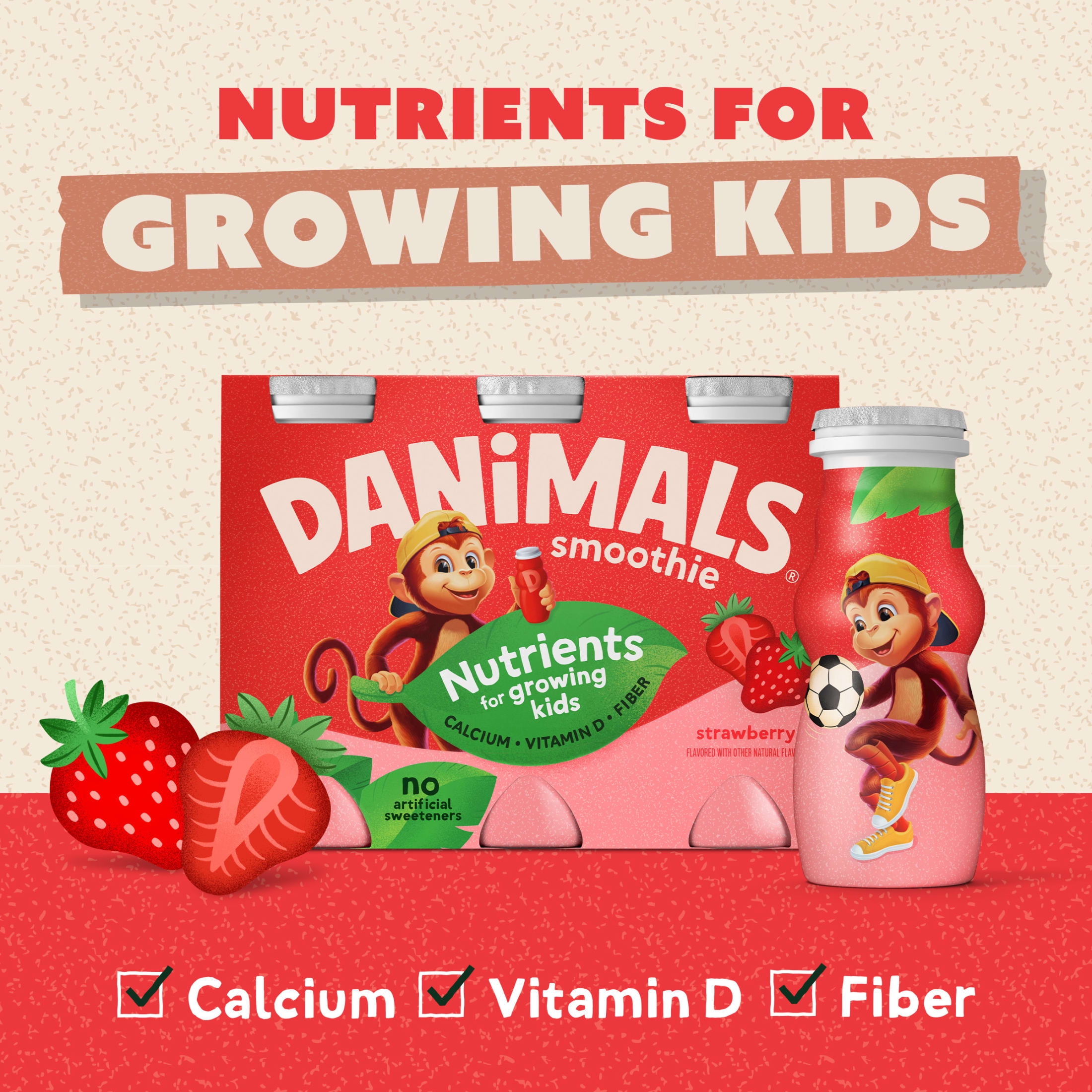 Danimals Smoothie Strawberry Low Fat Dairy Drink Smoothie Bottles Multi-Pack, 3.1 fl oz, 6 Count​