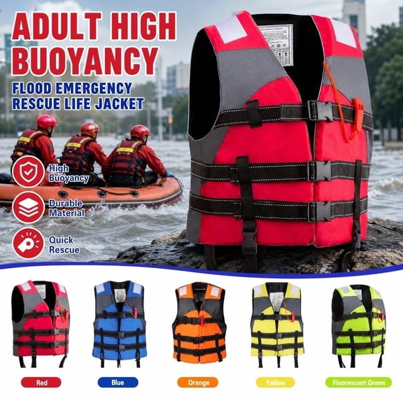 Adult Life Jacket Paddling Flotation Device for Fishing Kayaking Boating Adjustable Straps with Buckles Includes Whistle Blue 1 Pack 17X22X6 in
