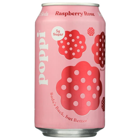 Pack of 12, Poppi Raspberry Rose Sparkling Prebiotic Soda, 12 fl oz