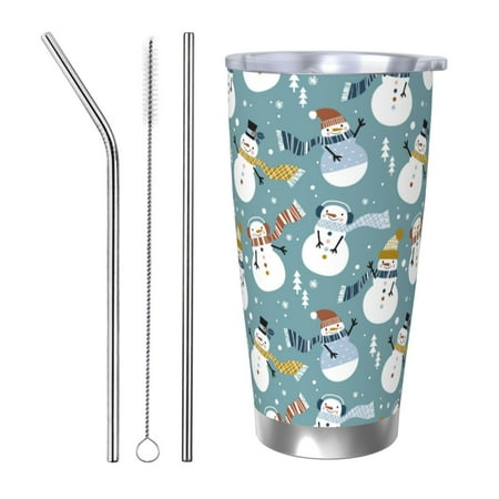 

Salouo Snowflake Scarf Snowman Print 20oz Tumbler with Lid Stainless Steel Vacuum Insulated Tumbler Durable Insulated Coffee Mug Thermal Cup with Splash Proof Sliding Lid-Straw Three-piece Set