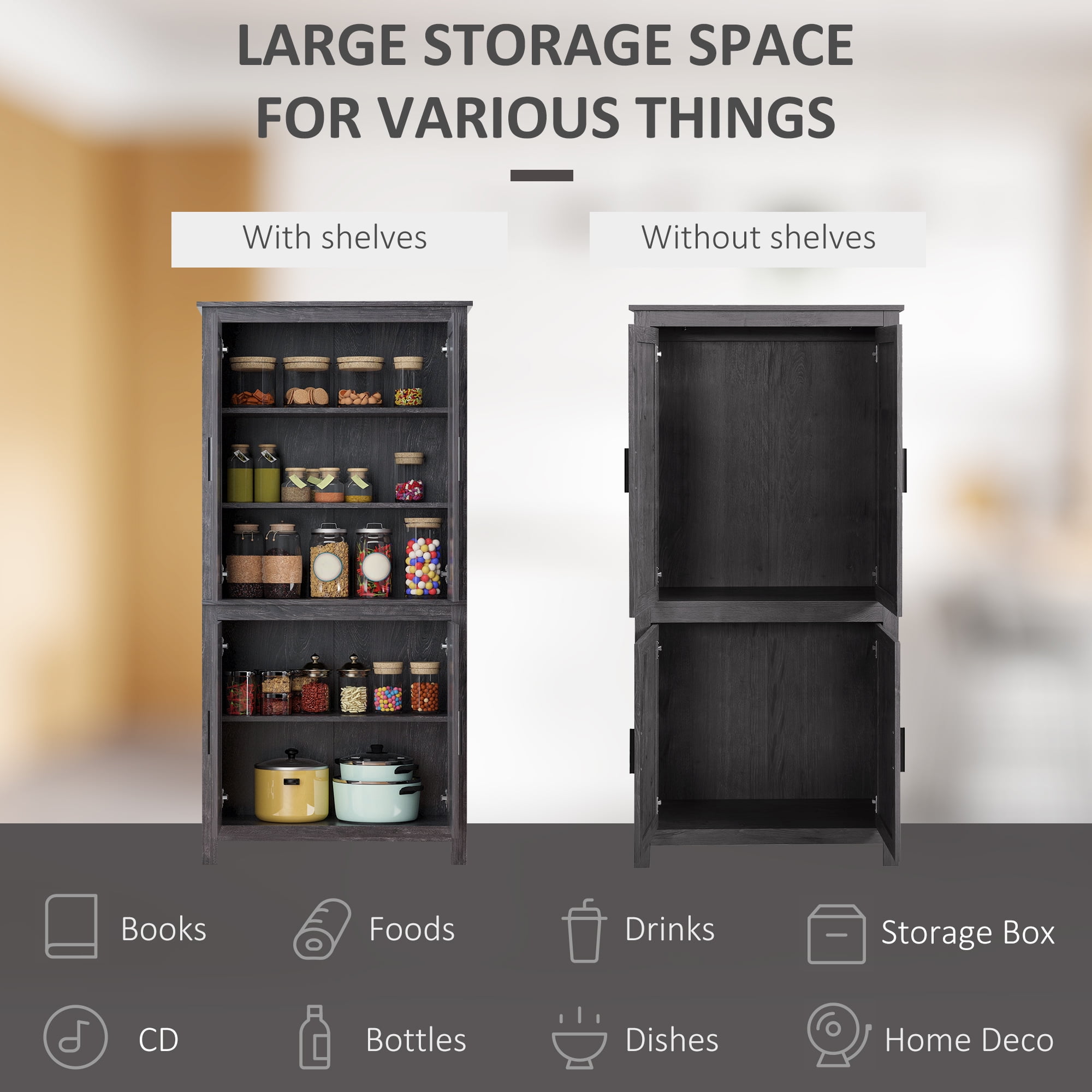 64 Storage Cabinet Kitchen Pantry Adjustable Shelve Cupboard Organizer  Modern