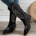 thumbnail image 3 of Rokment Women's Roman Wide Mid Calf Cowboy Boots Fall Winter Vintage Embroidered V Cut out Slip on Western Cowgirl Tall Boots, 3 of 7
