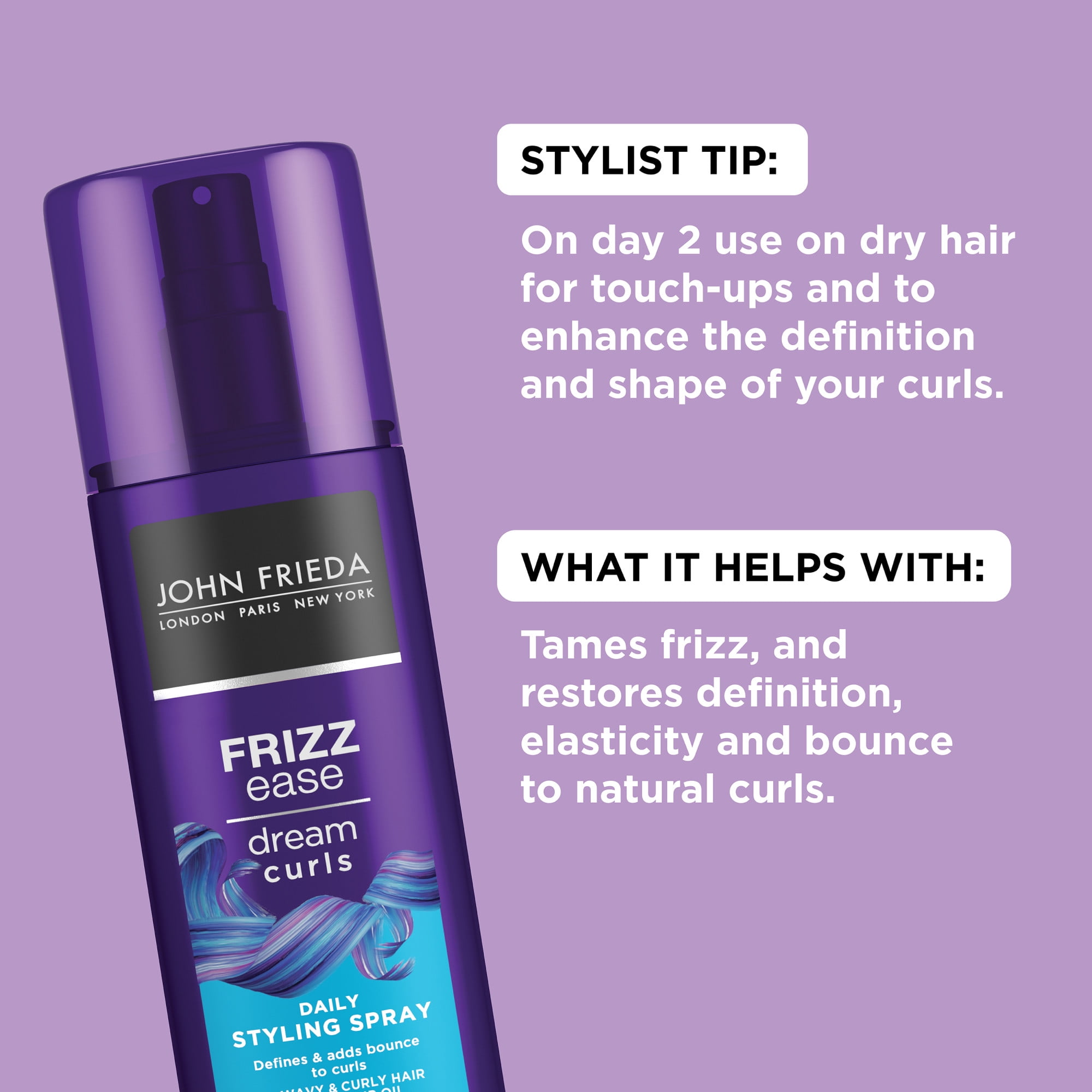 John Frieda Anti Frizz, Frizz Ease Dream Curls Daily Styling Spray for  Frizzy, Curly Hair,  fl oz 