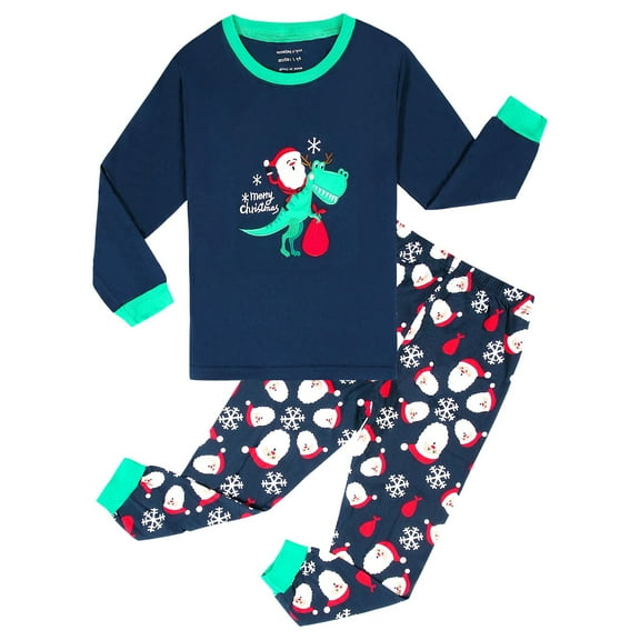 ELUTONG Boy's Christmas Pajamas，Kids Long Sleeve Santa Claus and Dinosaur Sleepwear Sets for 2-12T