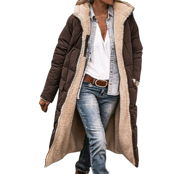DondPO Puffer Jacket Womens Ladies Fashionable Warm Winter Coat Double Faced Long Sleeve Hooded Down Jacket Winter Jackets for Women Furry Jacket Brown L Clearance!