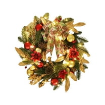 NIUBWJL 17.72 Inch Christmas Wreath With Red And Gold Ornaments Flowers And Bows Festive Front Door Wreath For Indoor And Outdoor Christmas Decorations