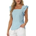 thumbnail image 1 of INSPIRAR CHIC Blusas de Cuadros para Mujeres con Cuello Cuadrado y Mangas de Volante Verano XS Azul Lago, 1 of 6