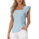 thumbnail image 1 of INSPIRAR CHIC Blusas de Cuadros para Mujeres con Cuello Cuadrado y Mangas de Volante Verano XS Azul Lago, 1 of 6