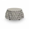thumbnail image 3 of Taupe Ottoman Cover, Vintage Round Baroque, 2 Piece Slipcover Set with Ruffle Skirt for Square Round Cube Footstool Decorative Home Accent, Standard Size, Taupe White, by Ambesonne, 3 of 5