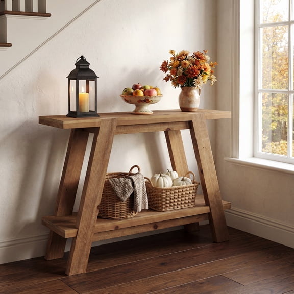 Tribesigns 2-Tier Solid Wood Console Table, 43.3" Entryway Table with Storage, Narrow Sofa Table Behind Couch for Living Room