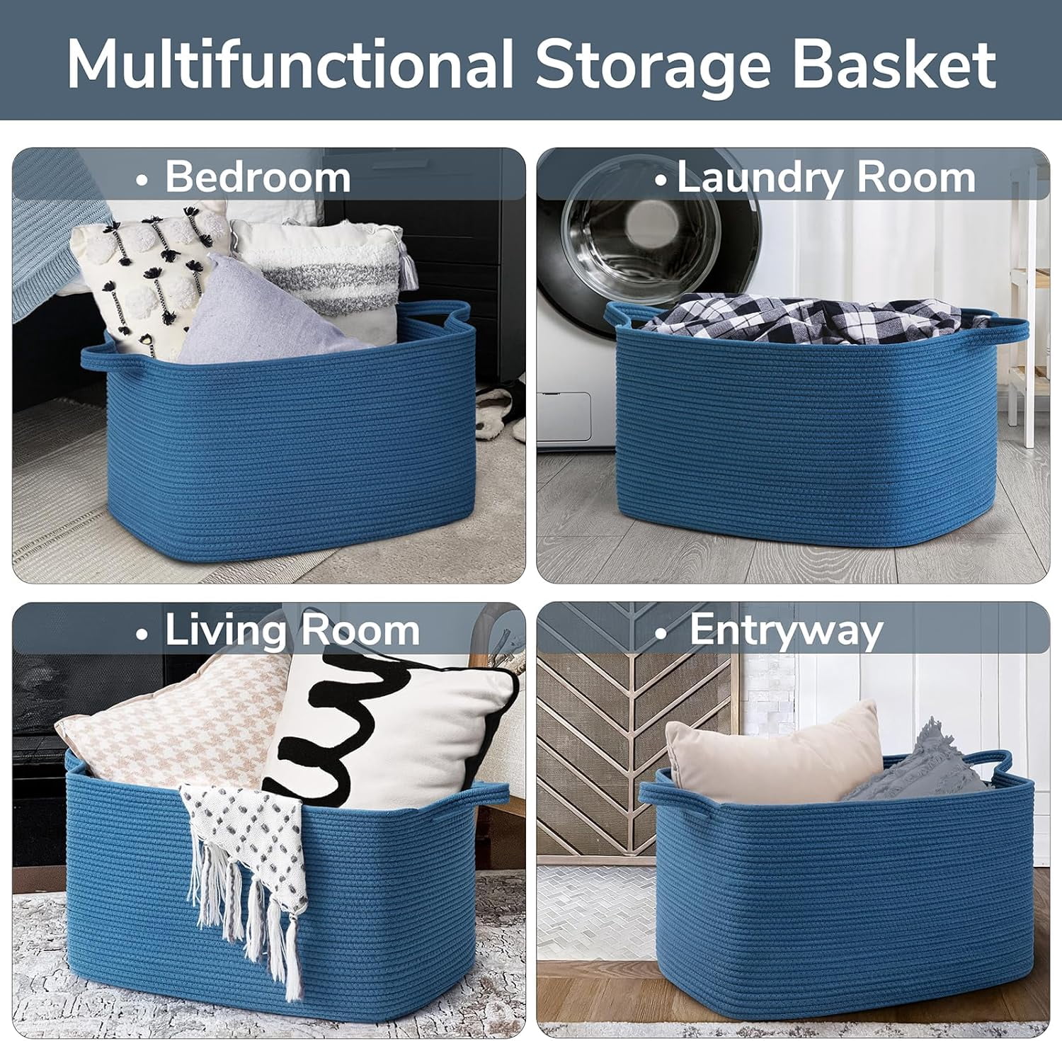 PrimeCook Shop Large Blanket Basket, Storage Baskets for Organizing, Rectangle Woven Basket for Clothes, Towels, Toy Baskets Storage Kids, 21.6" x 14.9" x 11.8"