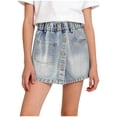 thumbnail image 3 of Girls Denim Skort, Elastic Waist Casual A-Line Skirt with Built-In Shorts and Pockets, Everyday Playwear for School and Weekend Outings, 3 of 7