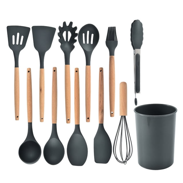 Juego de Utensilios de Cocina de Silicona Resistente al Calor con Núcleo de Acero Inoxidable para Sartenes Antiadherentes Uso Diario en Hogar