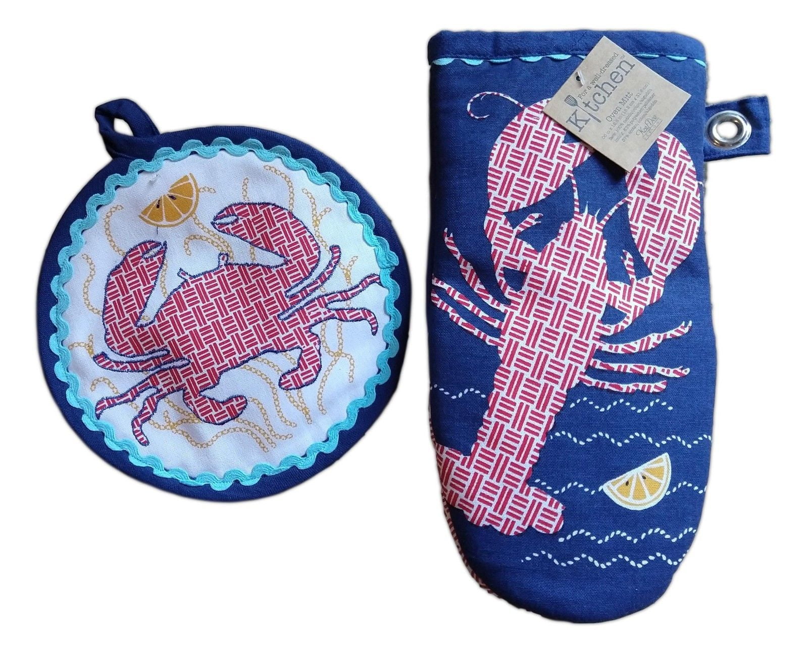FRESH CATCH Crab & Lobster Potholder & Oven Mitt Set, by Kay Dee