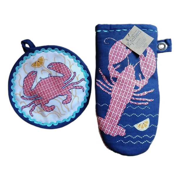 FRESH CATCH Crab & Lobster Potholder & Oven Mitt Set, by Kay Dee