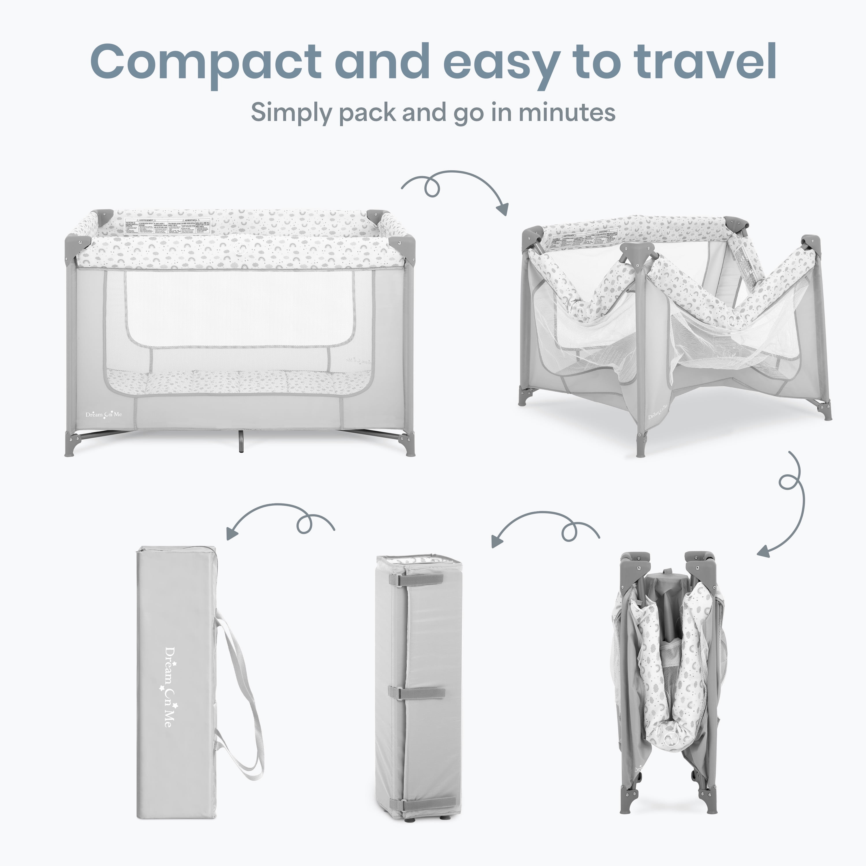 Dream On Me Zodiak Portable Play Yard With Carry Bag And Shoulder Strap, Cool Gray