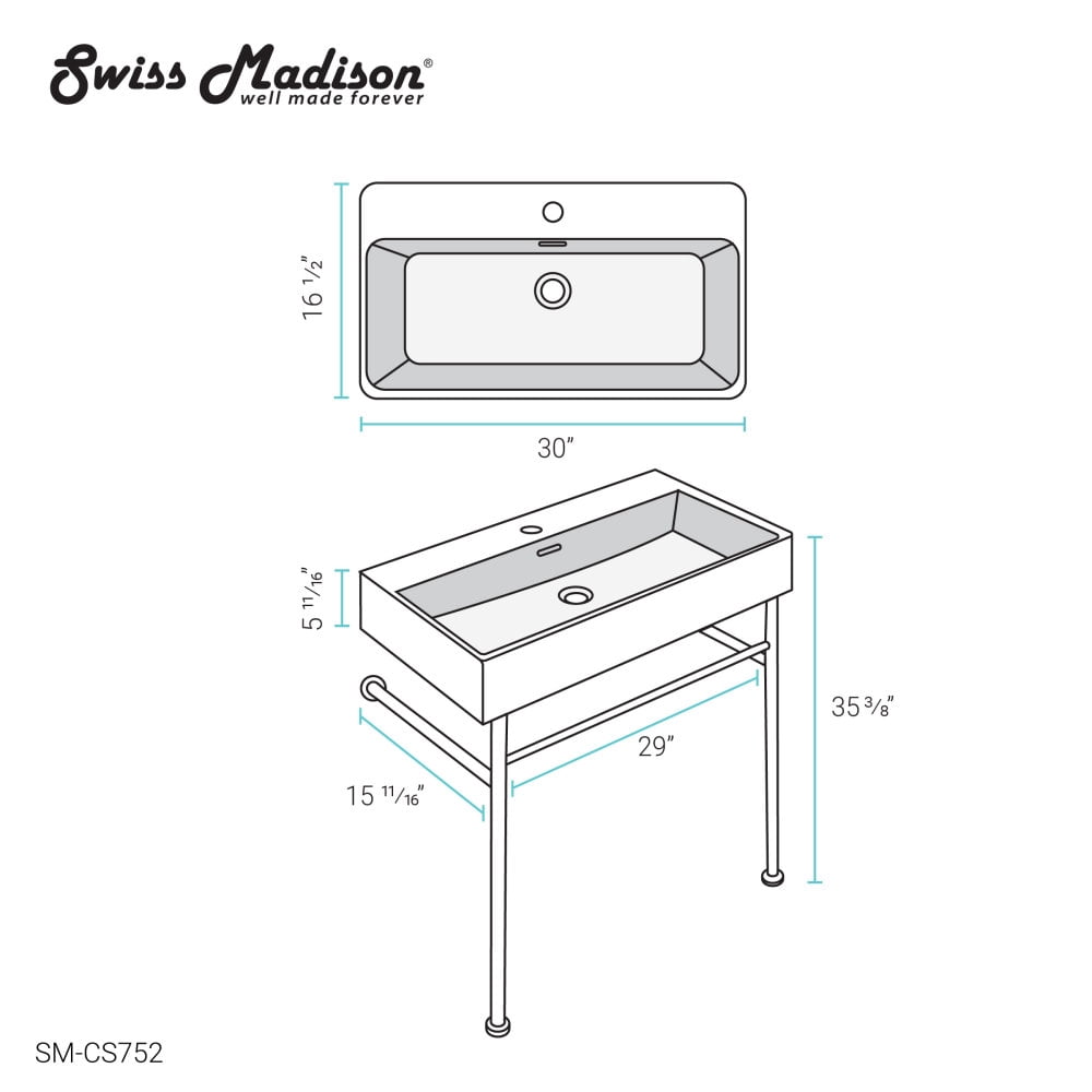 Swiss Madison SM-CS752 Claire 35-7/16" High Console Sink Set - Gold