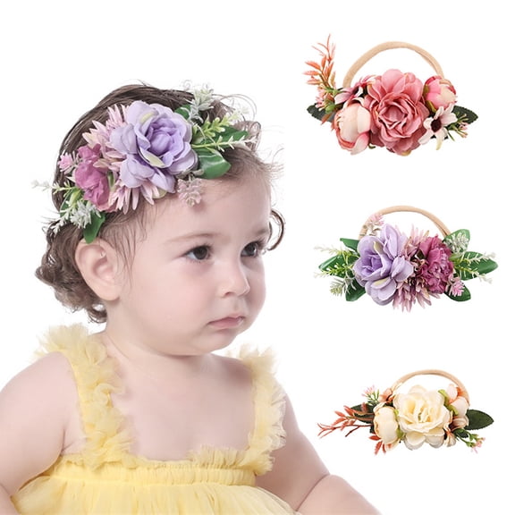 Janrevotw Infant Girl Floral Hairband Lightweight Nylon Elastic Crown Flower Hairband - Ultra-Soft And Elastic Nylon Floral Hairband Suitable For Newborn Infants