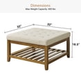 thumbnail image 3 of Square Upholstered Ottoman Coffee Table with Storage Shelf, Linen Fabric, Tufted Top, 31.9"x31.9", Ivory, 3 of 8