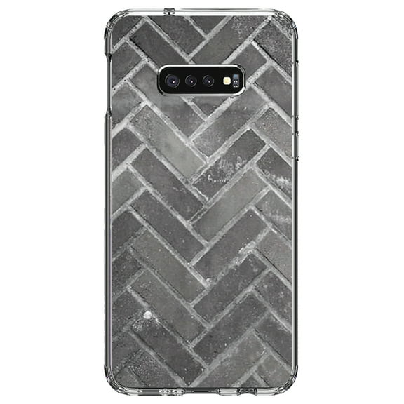 DistinctInk Clear Shockproof Hybrid Case for Samsung Galaxy S10e (5.8" Screen) - TPU Bumper, Acrylic Back, Tempered Glass Screen Protector - Herringbone Brick Floor