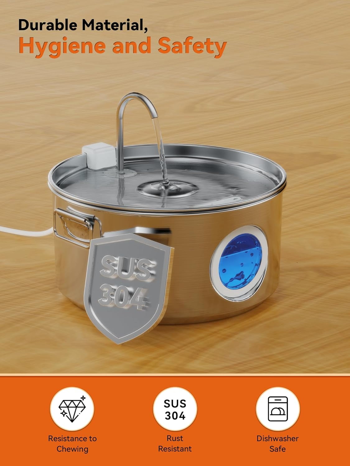 Stainless Steel Dog Water Fountain 3.2Gal with Visible Window and 7 Filters for Large Dogs