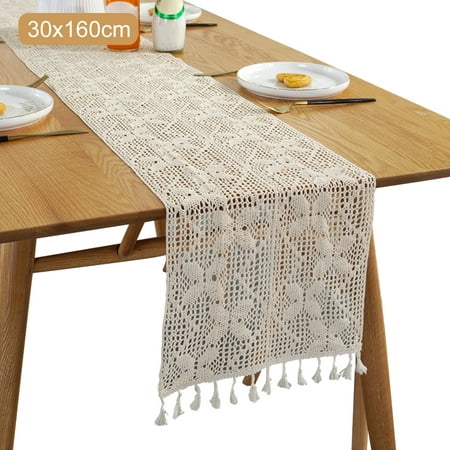 

Hollowed Out Birthday With Tassel Table Runner Lace Accessories Dining Room