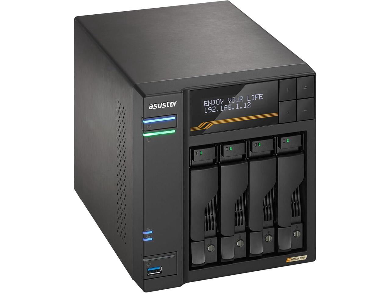 Asustor Lockerstor 4 Gen3 AS6804T, 4 Bay NAS, AMD Ryzen Quad-Core 2.3 GHz, 16GB RAM ECC DDR5, 4 M.2 NVMe Slots, Dual 5GbE and Dual 10GbE Port, USB 4.0 Type-C, Network Attached Storage (Diskless) - ...